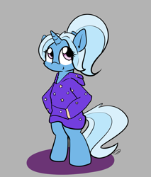 Size: 933x1096 | Tagged: safe, artist:taurson, trixie, pony, unicorn, g4, alternate hairstyle, babysitter trixie, bipedal, cheek fluff, clothes, cute, diatrixes, digital art, female, hoodie, mare, simple background, solo