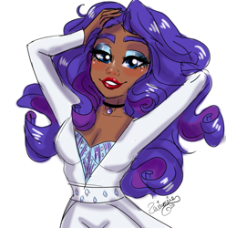 Size: 1280x1290 | Tagged: safe, artist:ask-sunpie, artist:wimsie, rarity, human, tumblr:ask sunpie, g4, clothes, dark skin, diamond, dress, female, human coloration, humanized, jewelry, necklace, simple background, solo, white background