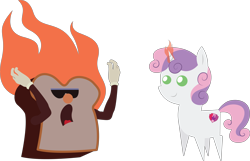 Size: 8609x5543 | Tagged: safe, artist:tikibat, sweetie belle, g4, bread, breakfast, epcot, epcot center, fire, food, kitchen kabaret, magic, simple background, toast, transparent background