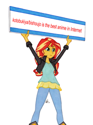 Size: 761x1024 | Tagged: safe, kotobukiya, sunset shimmer, equestria girls, g4, board, exploitable meme, female, meme, sign, solo, sunset's board