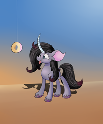 Size: 1500x1800 | Tagged: safe, artist:huffy26, oleander (tfh), classical unicorn, pony, unicorn, them's fightin' herds, atg 2020, awwleander, cloven hooves, community related, cute, donut, female, food, happy, horn, leonine tail, newbie artist training grounds, solo, tongue out, unshorn fetlocks