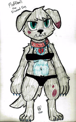 Size: 1444x2298 | Tagged: safe, artist:buttercupsaiyan, oc, oc only, oc:fluffball, diamond dog, anthro, digitigrade anthro, belly button, black underwear, bra, breasts, clothes, collaboration, cool, cute, fluffball, furry, gray, panties, prismacolor watercolor pencils, ribbon, saucy, spots, underboob, underwear