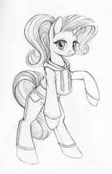 Size: 800x1241 | Tagged: safe, artist:maytee, starlight glimmer, pony, unicorn, g4, bipedal, clothes, female, grayscale, hoodie, mare, monochrome, pants, pencil drawing, simple background, solo, traditional art, white background