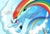 Size: 3285x2220 | Tagged: safe, artist:dragonfoxgirl, rainbow dash, pegasus, pony, g4, alternate hairstyle, flying, g5 concept leaks, generation leap, high res, rainbow dash (g5 concept leak), sonic rainboom