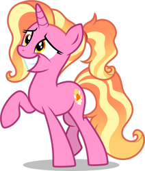 Size: 1280x1507 | Tagged: safe, artist:helenosprime, luster dawn, pony, unicorn, g4, cute, female, lusterbetes, mare, raised hoof, simple background, smiling, solo, transparent background, vector, wide smile