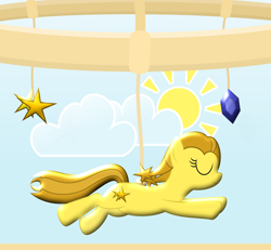 Size: 3250x3000 | Tagged: safe, artist:devfield, oc, oc only, oc:golden star, earth pony, pony, g4, atg 2020, cloud, cutie mark, eyes closed, female, gemstones, high res, mare, mobile, newbie artist training grounds, smiling, solo, stars, sticker, string, sun, suspended, two toned mane, two toned tail, wallpaper