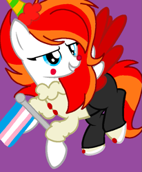 Size: 581x704 | Tagged: safe, artist:circuspaparazzi5678, oc, oc only, oc:clowny, pegasus, pony, base used, hat, party hat, pride, pride flag, pride month, smiling, solo, transgender, transgender pride flag