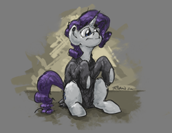 Size: 3300x2550 | Tagged: safe, artist:rigbyh00ves, rarity, pony, unicorn, g4, clothes, female, high res, jersey, mare, sitting, solo, three quarter view