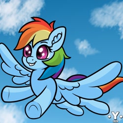 Size: 1980x1980 | Tagged: safe, artist:yelowcrom, rainbow dash, pegasus, pony, g4, cute, dashabetes, female, flying, hooves, mare, simple background, solo, wings