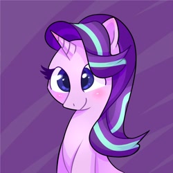 Size: 1098x1098 | Tagged: safe, artist:nevermore2288, starlight glimmer, pony, unicorn, g4, blushing, cute, female, glimmerbetes, mare, purple background, simple background, solo