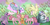 Size: 4860x2440 | Tagged: safe, artist:shinningblossom12, tom, oc, oc only, oc:bubble pie, oc:caramel apple, oc:flutterscotch, oc:pinkie berry, oc:rainbow ditz, oc:timber shine, oc:zoe, alicorn, earth pony, pony, unicorn, g4, alternate cutie mark, angry, chest fluff, cloud, colored hooves, discorded, earth pony oc, eye clipping through hair, freckles, glowing horn, horn, magic, next generation, on a cloud, parent:applejack, parent:fluttershy, parent:pinkie pie, parent:rainbow dash, parent:rarity, parent:twilight sparkle, telekinesis, twilight sparkle (alicorn)