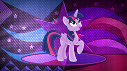 Size: 3840x2160 | Tagged: safe, artist:alandssparkle, artist:laszlvfx, edit, twilight sparkle, alicorn, pony, g4, female, folded wings, high res, looking up, mare, open mouth, raised hoof, solo, twilight sparkle (alicorn), wallpaper, wallpaper edit, wings