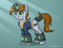 Size: 3043x2337 | Tagged: dead source, safe, artist:kozachokzrotom, oc, oc only, oc:littlepip, pony, unicorn, fallout equestria, clothes, fanfic, fanfic art, female, high res, hooves, horn, jumpsuit, mare, pipbuck, silly, silly pony, simple background, solo, vault suit