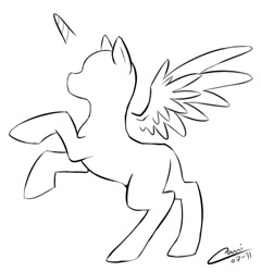 Size: 575x600 | Tagged: safe, artist:caninelove, oc, oc only, alicorn, pony, alicorn oc, bald, base, horn, lineart, rearing, signature, solo, wings