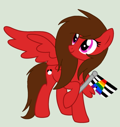 Size: 1244x1312 | Tagged: safe, artist:circuspaparazzi5678, oc, oc only, oc:panda flare, pegasus, pony, base used, brown mane, female, magenta eyes, male, panda cutie mark, pride flag, pride month, red coat, smiling, solo, straight, straight ally flag