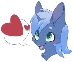 Size: 3985x3355 | Tagged: safe, artist:cutepencilcase, oc, oc only, oc:double colon, pony, unicorn, blushing, bust, cheek fluff, chest fluff, commission, cute, ear blush, ear fluff, heart, horn, open mouth, simple background, solo, sparkly eyes, speech bubble, transparent background, ych result