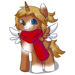 Size: 400x400 | Tagged: safe, artist:ask-pony-gerita, alicorn, pony, clothes, colored hooves, colt, europe, hetalia, male, ponified, scarf, simple background, smiling, solo, transparent background