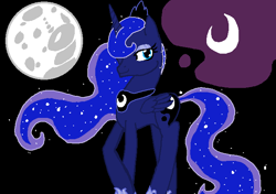 Size: 672x474 | Tagged: safe, artist:sessomesmaru, princess luna, alicorn, pony, g4, female, folded wings, jewelry, lidded eyes, looking at you, mare, mare in the moon, moon, regalia, solo, wings