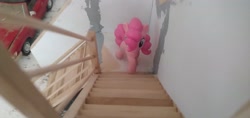 Size: 3264x1546 | Tagged: safe, pinkie pie, g4, blind bag, everfree customs, female, garage, irl, mercedes-benz, photo, stairs, toy