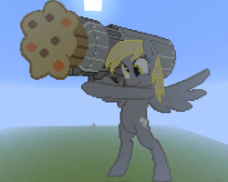 Size: 1000x800 | Tagged: safe, artist:kaborto, derpy hooves, pegasus, pony, g4, cannon ponies, female, minecraft, minecraft pixel art, muffin cannon, pixel art, solo