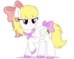 Size: 2600x2096 | Tagged: safe, artist:alfury, oc, oc only, oc:sweetie heartcloud, pegasus, pony, angry, blonde, blonde hair, bow, clothes, cutie mark, disgusted, hair bow, high res, ribbon, scarf, simple background, solo, tail bow, transparent background, white outline