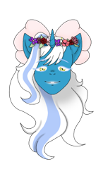 Size: 237x406 | Tagged: safe, artist:hoshisora00, oc, oc:fleurbelle, alicorn, pony, alicorn oc, bow, female, flower, flower in hair, hair bow, horn, mare, simple background, smiling, transparent background, wings, yellow eyes