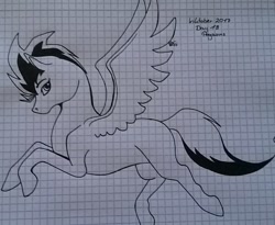 Size: 879x720 | Tagged: safe, artist:0pika-chan0, oc, oc only, pegasus, pony, graph paper, inktober 2017, lineart, pegasus oc, solo, traditional art, wings