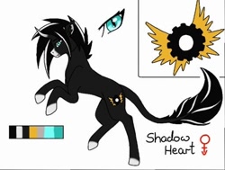Size: 512x387 | Tagged: safe, artist:0pika-chan0, oc, oc only, oc:shadow heart, pony, unicorn, horn, leonine tail, rearing, reference sheet, solo, unicorn oc