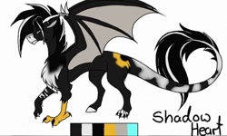 Size: 512x308 | Tagged: safe, artist:0pika-chan0, oc, oc only, oc:shadow heart, draconequus, chest fluff, draconequus oc, reference sheet, solo