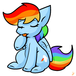 Size: 714x712 | Tagged: safe, artist:zutcha, rainbow dash, pegasus, pony, g4, behaving like a cat, female, licking, mare, signature, simple background, solo, tongue out, transparent background