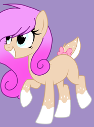Size: 1725x2320 | Tagged: safe, artist:circuspaparazzi5678, oc, oc only, oc:tiffany stars, deer, deer pony, earth pony, original species, pony, base used, bow, curly hair, deer tail, solo