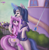 Size: 2848x2905 | Tagged: safe, artist:greenbrothersart, fancypants, fleur-de-lis, pony, unicorn, g4, airship, bipedal, butt, canterlot, female, glowing horn, high res, horn, hug, looking at each other, magic, male, plot, rapier, saddle, ship:fancyfleur, shipping, smiling, straight, sword, tack, telekinesis, weapon