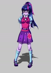 Size: 1280x1812 | Tagged: safe, artist:darthplegias, sci-twi, twilight sparkle, equestria girls, equestria girls specials, g4, arm behind back, female, gray background, simple background, solo