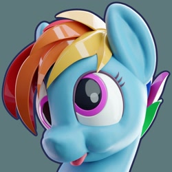 Size: 1600x1600 | Tagged: safe, alternate version, artist:mortarroad, derpibooru exclusive, rainbow dash, pegasus, pony, g4, 3d, :p, blender, blender cycles, bust, cross-eyed, cute, derp, female, mare, mlem, portrait, silly, simple background, solo, tongue out