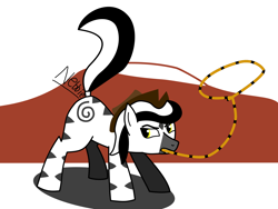 Size: 1600x1200 | Tagged: safe, artist:nebbie, oc, oc only, pony, zebra, cowboy hat, hat, implied farting, lasso, male, mount kilimanjaro, mouth hold, raised tail, rope, solo, tail