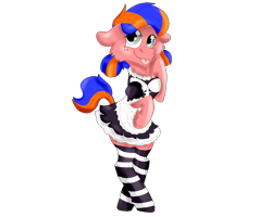 Size: 2500x2000 | Tagged: safe, artist:euspuche, oc, oc only, earth pony, semi-anthro, arm hooves, clothes, commission, dress, high res, looking at you, simple background, socks, solo, standing, striped socks, tongue out, transparent background