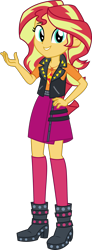 Size: 1408x3819 | Tagged: safe, artist:sketchmcreations, sunset shimmer, equestria girls, g4, my little pony equestria girls: better together, boots, clothes, commission, female, geode of empathy, hand on hip, looking at you, magical geodes, raised arm, shoes, simple background, smiling, socks, solo, transparent background, vector