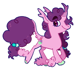 Size: 500x446 | Tagged: safe, artist:goatpaste, sugar belle, pony, g4, curved horn, ear fluff, eyebrows, eyebrows visible through hair, female, heart eyes, horn, leonine tail, long feather, solo, unshorn fetlocks, wingding eyes