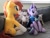 Size: 512x384 | Tagged: safe, artist:nekokevin, starlight glimmer, sunburst, g4, cloak, clothes, female, glasses, irl, male, photo, plushie, ship:starburst, shipping, sitting, starlight wearing sunburst's robe, straight