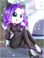 Size: 1800x2392 | Tagged: safe, artist:artmlpk, rarity, equestria girls, g4, adorable face, adorasexy, adorkable, alternate hairstyle, animal costume, ass, beautiful, bow, bowtie, breasts, busty rarity, butt, cat costume, cat ears, cat tail, catsuit, clothes, costume, cute, digital art, dork, female, high heels, looking at you, outfit, raribetes, raricat, rearity, sexy, shoes, short hair, sitting, smiling, smiling at you, solo, suit, tongue out, watermark