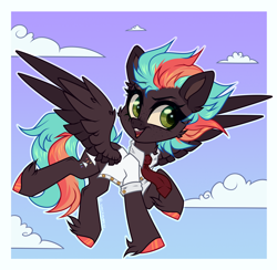 Size: 1748x1708 | Tagged: safe, artist:_spacemonkeyz_, oc, oc only, oc:flawless flight, pegasus, pony, clothes, sky, solo