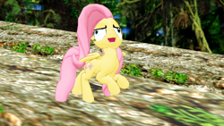 Size: 1366x768 | Tagged: safe, artist:elton's stuff, fluttershy, pony, g4, 3d, derp face, female, laughing, mmd, solo