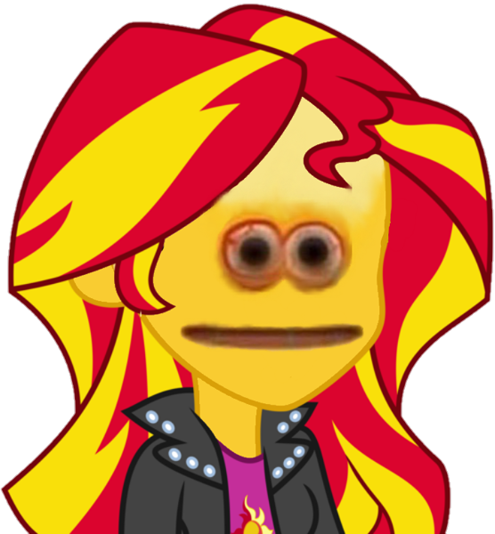 2387734 - safe, edit, edited screencap, screencap, sunset shimmer, human,  equestria girls, g4, bloodshot eyes, cursed emoji, cursed image, emoji,  female, meme, nightmare fuel, simple background, solo, stressed emoji,  transparent background, uncanny