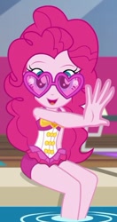 Size: 330x623 | Tagged: safe, screencap, pinkie pie, equestria girls, equestria girls series, i'm on a yacht, spoiler:eqg series (season 2), clothes, cropped, cute, diapinkes, female, glasses, heart shaped glasses, pinkie pie swimsuit, solo, swimsuit