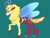 Size: 1024x768 | Tagged: safe, artist:loryska, oc, oc only, bee, beeling, changeling, flash bee, hybrid, antennae, changeling hybrid, colored hooves, green background, interspecies offspring, offspring, parent:flash bee queen, parent:thorax, raised hoof, simple background, slit pupils, solo