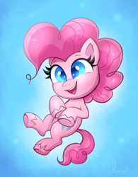 Size: 1408x1804 | Tagged: safe, artist:confetticakez, pinkie pie, earth pony, pony, g4.5, my little pony: pony life, blue background, colored pupils, cute, diapinkes, female, mare, simple background, solo