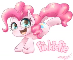 Size: 1150x950 | Tagged: safe, artist:phoenixrk49, pinkie pie, earth pony, pony, g4, cheek fluff, cute, diapinkes, ear fluff, female, leg fluff, mare, open mouth, simple background, solo, white background