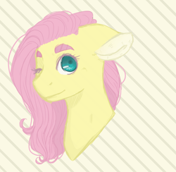 Size: 2299x2246 | Tagged: safe, artist:tealflight, fluttershy, pony, g4, bust, female, floppy ears, high res, looking at you, mare, one eye closed, portrait, solo, three quarter view, wink