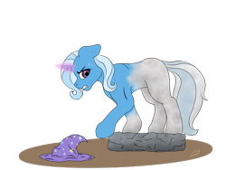 Size: 1600x1200 | Tagged: safe, artist:lennystendhal13, trixie, pony, g4, clothes, female, glowing horn, gritted teeth, hat, horn, petrification, simple background, solo, sweat, sweatdrops, transparent background, trixie's hat