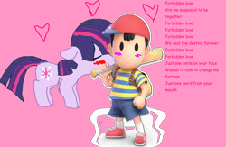 Size: 1280x837 | Tagged: safe, twilight sparkle, human, pony, unicorn, g4, 1000 hours in ms paint, crossover, crossover shipping, earthbound, female, filly, filly twilight sparkle, interspecies, male, mother series, ness, shipping, straight, twiness, unicorn twilight, younger